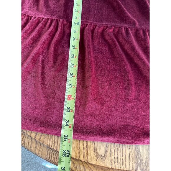 Vintage Red Velvet Ophelia Rose Dress L Long Sleeves Keyhole Back Tiered Design - Picture 10 of 11